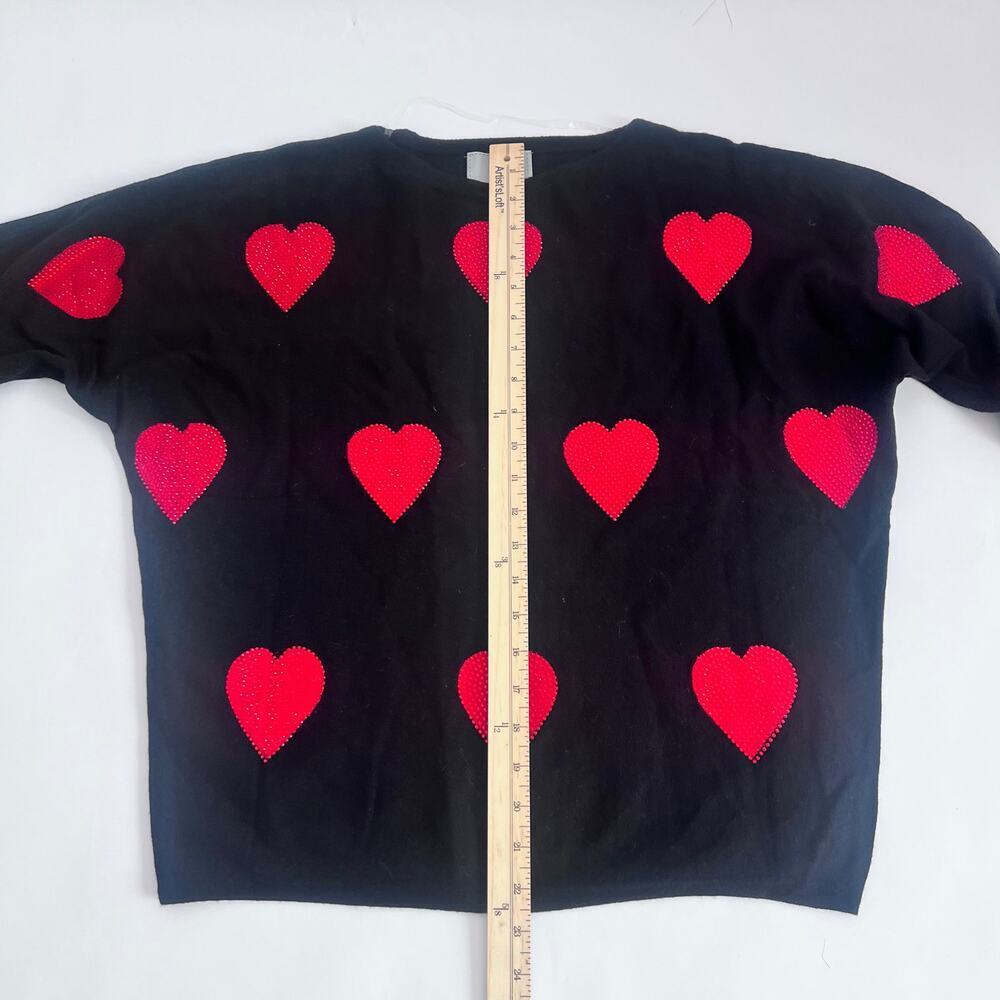 LIV MILANO BLING HEART DOLMAN SWEATER BLACK WITH RED HEARTS SIZE SMALL - Picture 11 of 11
